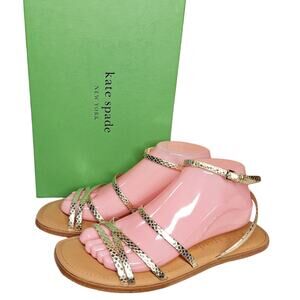 Kate spade Cove Sandals Gold snake print strappy flat sandals metallic flats 9.5